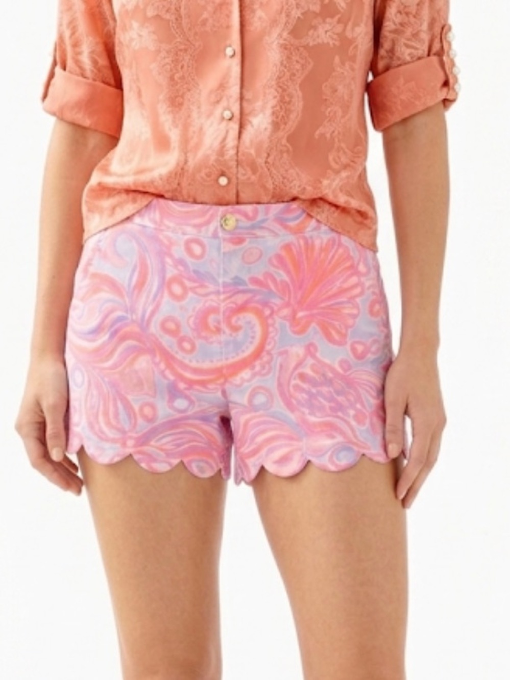 Lilly Pulitzer Pink Pout Too Much Bubbly Buttercup Scalloped Shorts 16
II